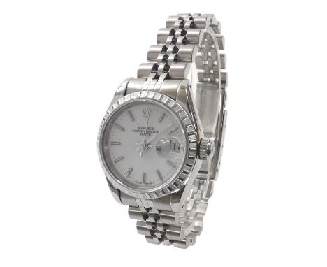 Rolex Oyster Perpetual Date stainless steel lady's bracelet watch, circa 1988, ref. 69240, ser. no. R92xxxx, white dial with 