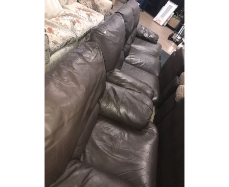 BROWN SOFT LEATHER 3 SEAT SOFA AND CHAIR