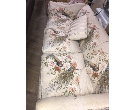 3 SEATER BEIGE AND PEACOCKS SOFA
