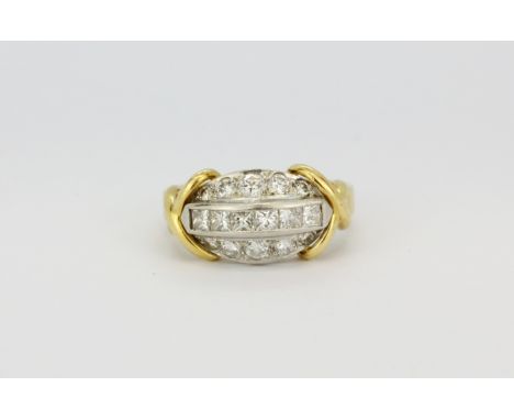 An 18ct and platinum (stamped 18k and PLAT) ring set with brilliant cut diamonds, approx. 0.50ct overall, (L.5).