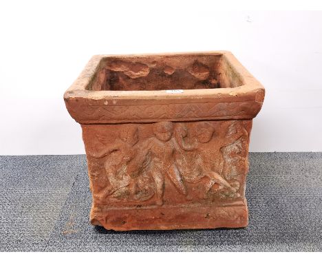 A vintage terracota planter decorated with cherubs, 46 x 46 x 40cm.