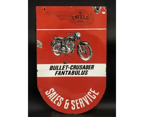  Royal Enfield Sales &amp; Service double sided enamel sign, 16 x 25".
