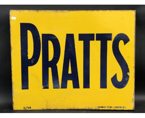 A Pratts double sided enamel sign with hanging flange, by Franco, 22 x 18".