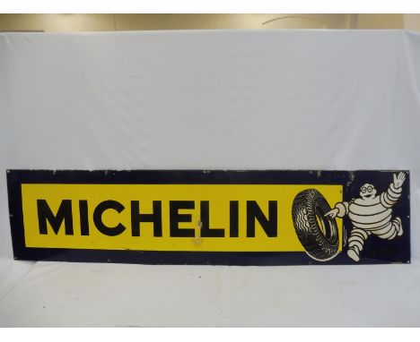 A Michelin part pictorial rectangular enamel sign, 78 3/4 x 18 1/2".