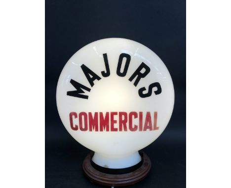 A very rare Majors Commercial glass petrol pump globe by Hailware, dated 1956 in good condition.