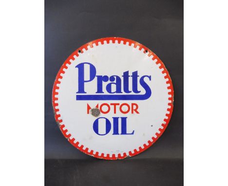 A Pratts Motor Oil circular double sided enamel sign, by Bruton of Palmers Green, dated December 1929.