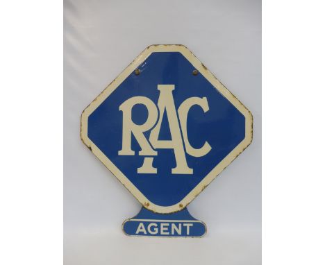 An RAC lozenge shaped double sided enamel sign by Bruton of Palmers Green, excellent gloss, with 'Agent' enamel attachment, 2