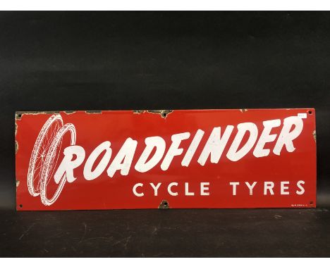 A Roadfinder Cycle Tyres rectangular enamel sign, 24 x 8".