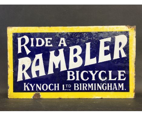 A rare Rambler Bicycle, Kynoch Ltd Birmingham, double sided enamel sign with hanging flange, 16 x 9".