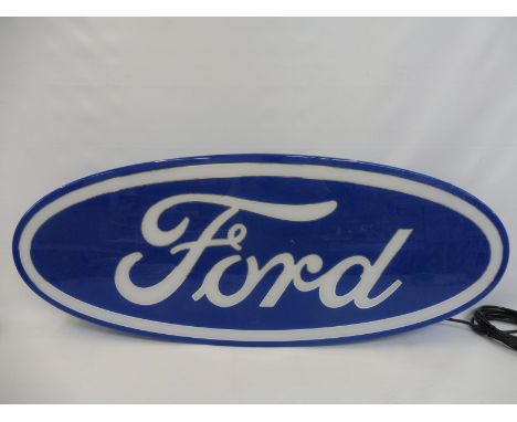 A Ford oval garage showroom illuminated light box, 42" w x 16 3/4" h x 5" d.