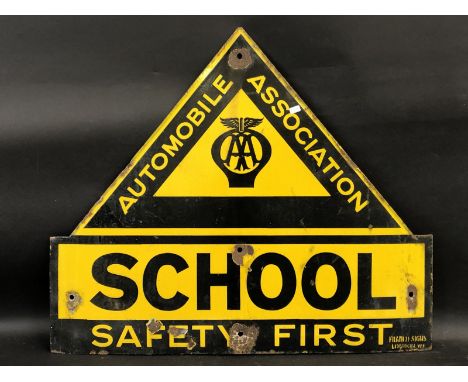 An AA School 'Safety First' enamel sign by Franco Signs, 26 x 22".