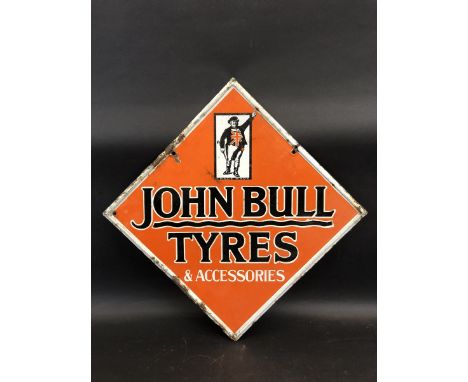 A John Bull Tyres &amp; Accessories lozenge shaped double sided enamel sign, 22 x 22".