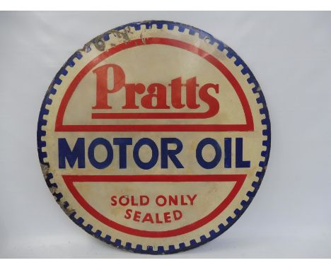 A Pratts Motor Oil circular double sided enamel sign, with some restoration, dated September 1930, 26" diameter.