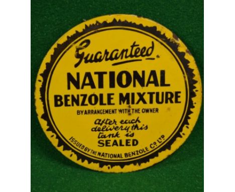 A National Benzole Mixture circular enamel petrol pump brand indicator sign, in excellent condition, 8" diameter. 
