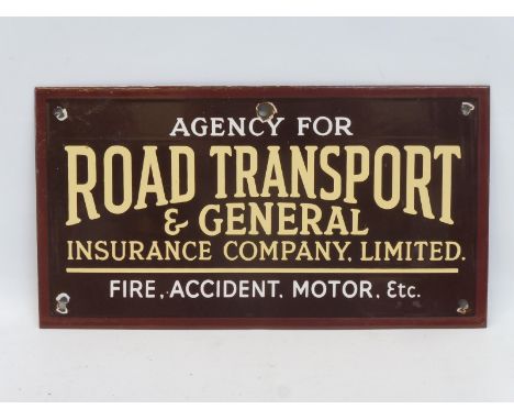 A Road Transport &amp; General Insurance Company Limited rectangular enamel sign with good gloss, 14 x 7 1/2".