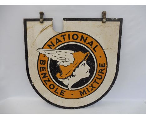 A National Benzole Mixture 'D' shaped double sided enamel sign, 32 x 32". 
