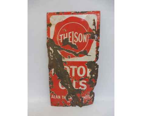 A Thelson Motor Oils enamel sign, 12 x 24".