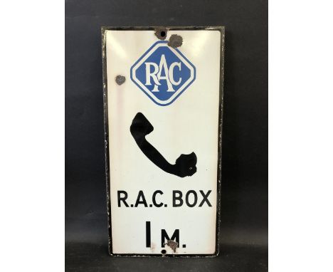 An RAC Box enamel sign indicating the nearest box, 10 x 20".