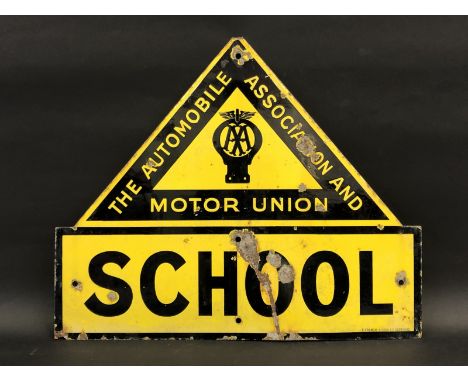 An AA School enamel sign, a rare Motor Union version, 26 x 21 1/2". 