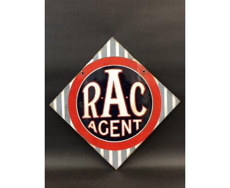 An RAC Agent lozenge shaped double sided enamel sign, 25 1/4 x 25 1/4".