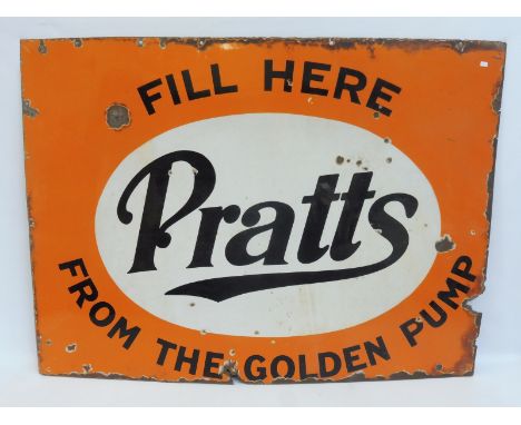 A Pratts 'Fill Here From The Golden Pump' rectangular enamel sign, 46 1/2 x 34".