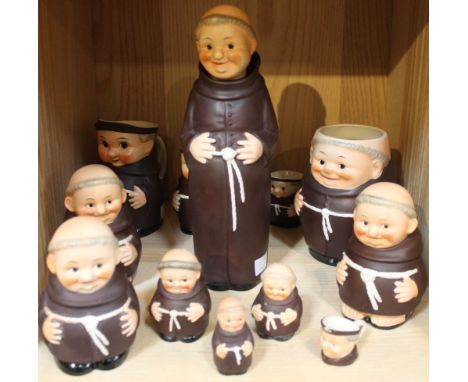 A collection of Goebel ceramic Monks, including a decanter, money box, condiments, graduated jugs etc, (12)&nbsp;&nbsp;