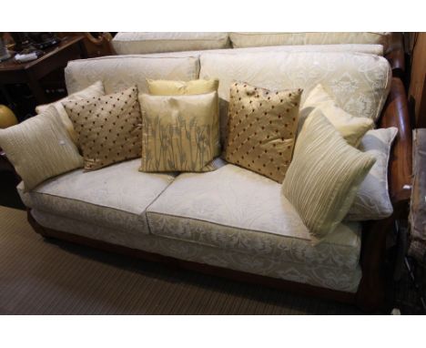 A Multiyork&nbsp;show wood framed large two seater sofa, bergere armed &amp;&nbsp;upholstered in the Art Nouveau style (cushi