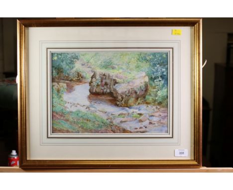 Attributed to Edward Steel Harper (1878-1951) A rocky stream pencil and watercolour, signed in monogram lower right 24 x 34 c