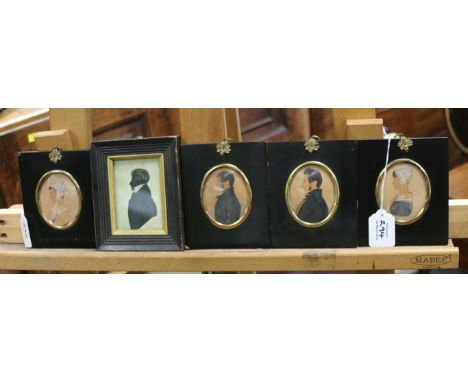 A collection of four early 19th century portrait miniatures, and a silhouette relating to the Lowe family of Ettington Park
