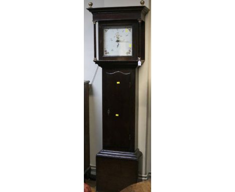 An early 19th century thirty-hour longcase clock, with painted dial, chiming on a single bell, the oak case with plain moulde