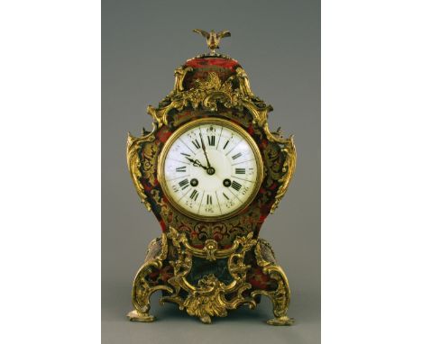 Samuel Marti, Paris, a Louis XV style gilt metal mounted boulle mantel clock, with eight day gong striking movement faced by 