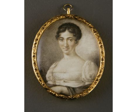 French school, 19th century A portrait miniature of a lady pencil and watercolour oval, 7 x 5.5 cm (2 3/4 x 2 1/4 in)