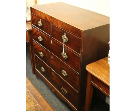 A late George III satinwood strung 'caddy top' chest, of two short over three long drawers, raised on shaped bracket supports