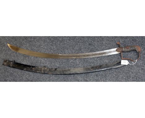 A 1796 pattern (light) sabre and scabbard, with watered blade and 'P' shape knuckle bow 100cms (total)