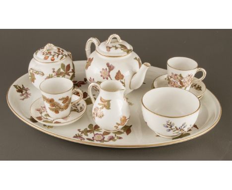 A late 19th century Royal Worcester Cabaret tea service, comprising oval tray, tea service, comprising oval tray, tea pot, li