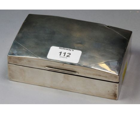 An Edwardian silver cigarette box, of rectangular form, with engine turned hinged lid and wood lined interior, 4.5 x 13.5 x 8