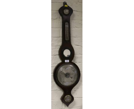 Phillips, Banbury, an early 19th century rosewood wheel barometer, with mirror, silvered gauges and dials, 98cm