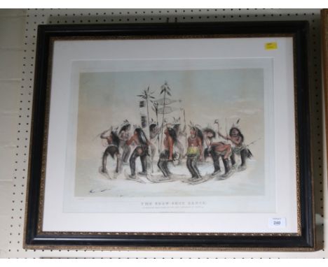 George Catlin (American, 1796-1872) 'The Snow-Shoe Dance' lithograph with hand colouring, published by Currer & Ives, New Yor