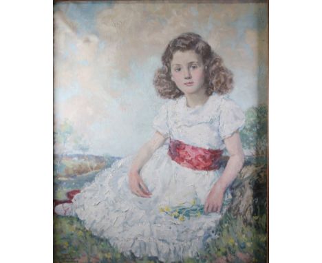 Murray McNeel Caird Urquhart (1880-1972) A portrait of a young girl wearing a white dress with a red sash; and A portrait of 