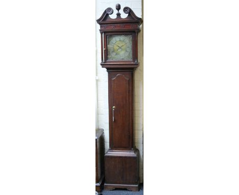 Will Snow, Padside, Yorkshire, a late 18th century oak longcase clock, the hoods with scroll pediments and acorn finial enclo