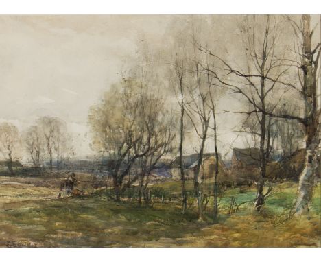 EWAN GEDDES R.S.W (1866 - 1936) Framed, signed, Scottish School, watercolour on paper, figure in rural landscape, titled on R