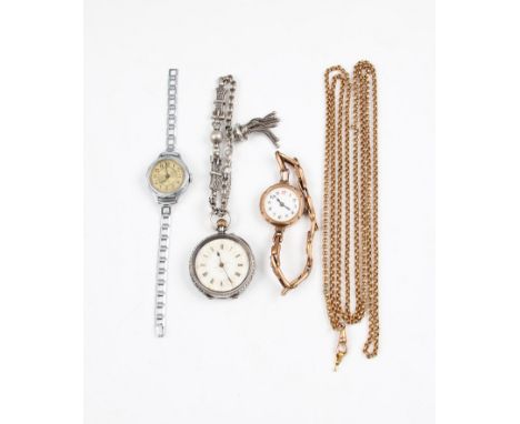 A 9ct rose gold cased manual wind wrist watch, the white enamel face having hourly black Arabic numeral markers, 12 o'clock b
