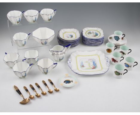 A collection of Shelley table ware in delphinium floral design including; eight cups, ten saucers, eleven small plates, sandw