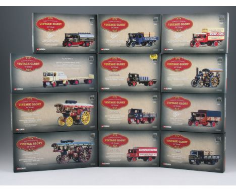 A collection of twelve Corgi Vintage Glory of Steam diecast vehicles including; Foden steam wagon with tank, Foden flatbed st