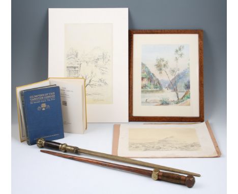 A lot to include an unframed, 19th Century pencil sketch on paper of an Indian Fort, inscribed, 'by Capt. Anderson/ Madras En