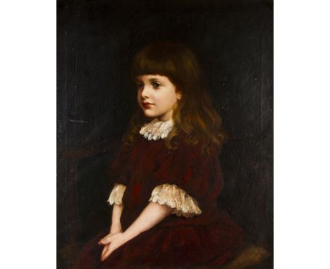 EDWARD CHARLES BARNES (1830 - 1882) Framed, signed with initials, oil on canvas, three quarter length portrait of a young gir