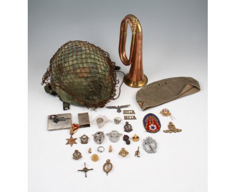 A lot of assorted military items to include; Nazi related items including cigarette case, matchbox holder, four badges, white