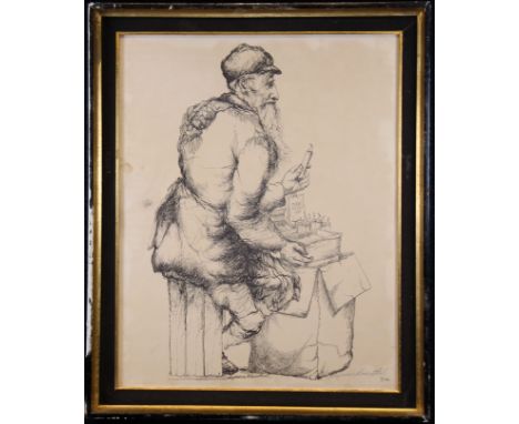 "Sabbath Candle Seller" Seymour Rosenthal, New York. Lithograph signed and numbered 7/100 in lower portion. Sight size: 13.5 