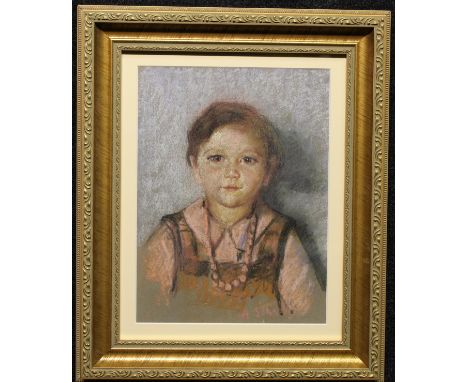 Signed, American School 1930's Portrait of Young Girl. Signed lower right. Sight Size: 12 x 9 in. Overall Size: 17.75 x 14.75