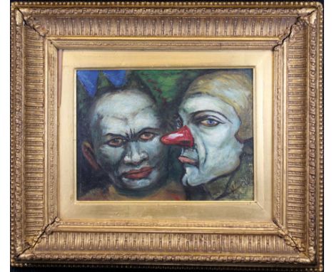 Walt Francis Kuhn (New York, California, 1877-1949) "Study for Clowns". Signed lower right. Title and dated verso. Oil on Boa